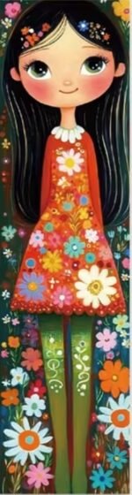 Book mark: cute floral girl